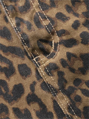 Y2K Leopard Print Jeans Women High Waisted Korean Style Wide Leg Denim Trousers