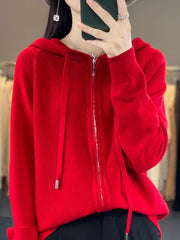 autumn and winter hooded cardigan women's knitted top loose sweater casual