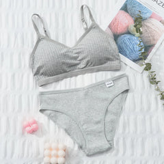 Women Top Panties Set Cotton Tops Low Waist Briefs Underwear Set Comfortable Soft