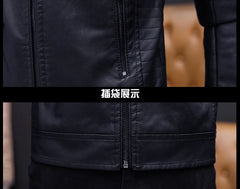Autumn Winter Stand Collar Loose Casual PU Leather Jacket Male Add Velvet Warm