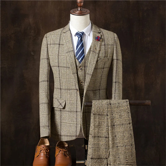 Tuxedo for Mens: Blazers Jacket Pants Vest 3 Pieces Set Coat men's Gentleman Elegant