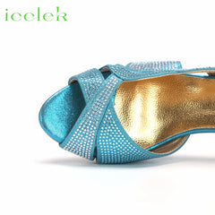 Matching Shoes and Bags: Sky Blue Ladies Peep Toe with Crystal Design Sandal