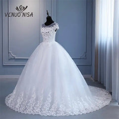 White Bridesmaid Dresses: Plus Size Wedding Dress with Sleeve O Neck Brides Dress Floor