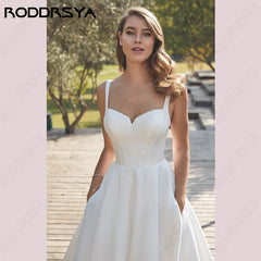 White Bridesmaid Dresses: Wedding Dresses Square Collar Satin Bridal Gowns A-line