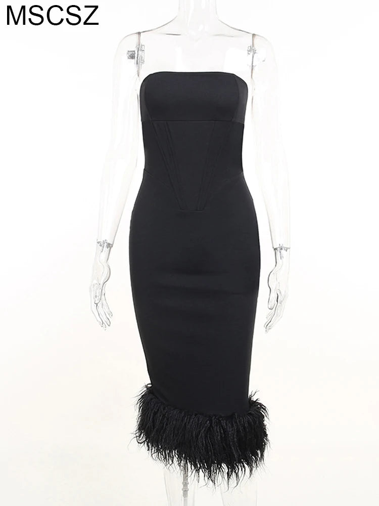 Evening Dresses: Elegant Black Party Dress For Women Strapless Corset Bodycon