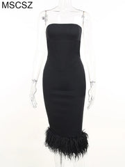 Evening Dresses: Elegant Black Party Dress For Women Strapless Corset Bodycon