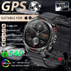 Outdoor Military Smart Watch Men Built-in GPS 1.46" AMOLED Compass Altimeter BT Call 3ATM Waterproof Clock LED Sports Smartwatch