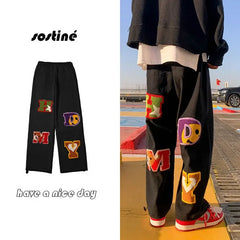 Letter embroidery straight pants tide brand hip-hop y2k high street wide-leg pants