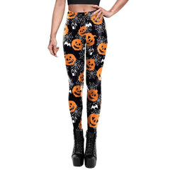Halloween Pumpkin Skull 3D Print Pattern Stripe Workout Pants Leggings