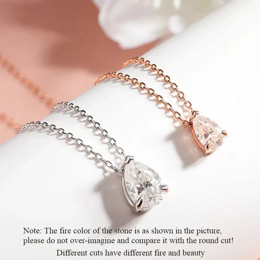 Smyoue Certified 1CT 2CT Pear Cut D VVS1 Moissanite Necklace for Women 18k Gold Plated Jewelry 100% Sterling Silver 925 Pendant