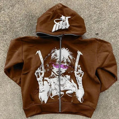 Y2K Cartoon Print Hoodies Women High Street Harajuku Vintage Oversized Sweatshirt