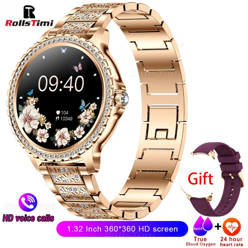 2024 New Gold Luxury Smart Watch Women 1.32Inch HD Screen Sports Custom Dial Heart Rate Voice Call Smart watch For Gift Ladies