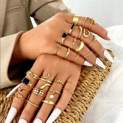 Maximum 27PCS Vintage Heart Snake Butterfly Rings Set for Women Metal Gold Plated