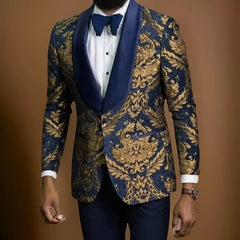 Floral Men Suit Jacket Slim Fit Wedding Tuxedo Blazer 1 Pc Shawl