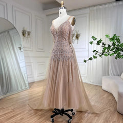 Homecoming Dresses: A-Line Midi Straps Cape Sleeves Beaded Evening Dresses Gowns