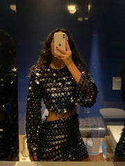 Evening Dress: Mini Dress Woman Fashion Long Flare Sleeve Slim Glitter Dresses