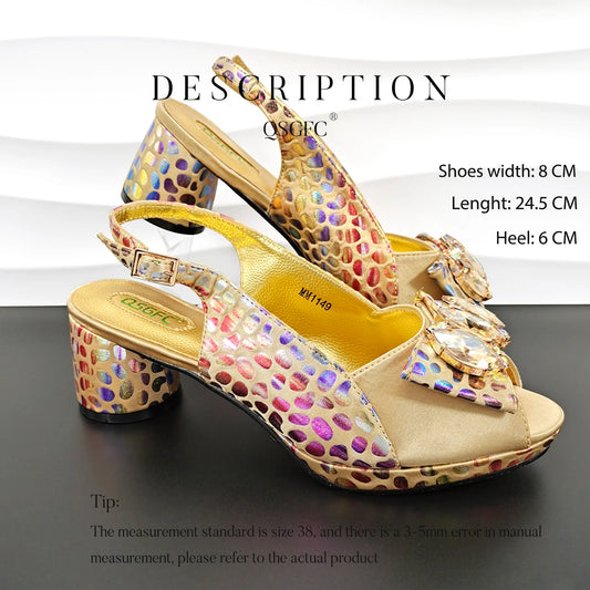 Matching Shoes and Bags: Golden Color Peep Toe Women Heel Shoes