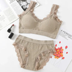 Lace Underwear Set Padded Bra Set Without Steel Ring Solid Women's