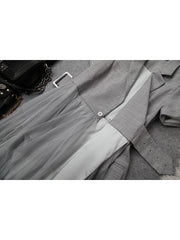 Formal attire Dresses: Midi Dress Female Notched Collar Mesh Stitching Long Dresses