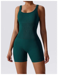 Women's Yoga Rompers One Piece Tummy Control Seamless Ribbed Jumpsuit Padded