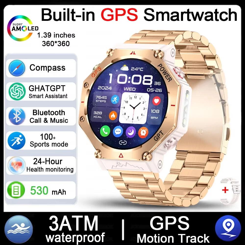 2025 For HUAIWE Military Outdoor GPS Sports Smart Watch Men 1.39" 5ATM Waterproof 530mAh ChatGPT AI Assistant Compass Smartwatch