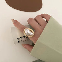 Design Starfish Pearl Ring Shape Gold Color Adjustable Rings For Women