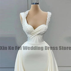 White Bridesmaid Dresses: Wedding Dresses For Woman Square Neck Satin Bridal Gown