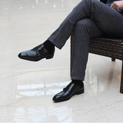 Luxury Men's Double Buckle Monk Strap Formal Shoes Genuine Leather Classic
