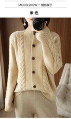 Half High Collar Twists Knitted Cardigan Autumn And Winter High-End Casual Loose