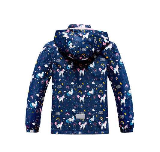 Girls Unicorn Rain Jackets with Removable Hood Lightweight Waterproof Windbreakers Raincoats