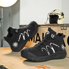 Fashion Black Men Motorcycle Boots Knob Design Biker Boots Men Ankle Boots Non-slip Outdoor Work Boots for Men botas masculino