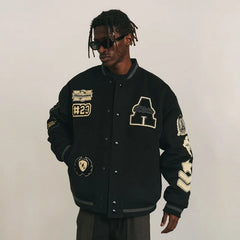 Men's spring and autumn baseball uniform Y2K retro trend leather jacket heavy