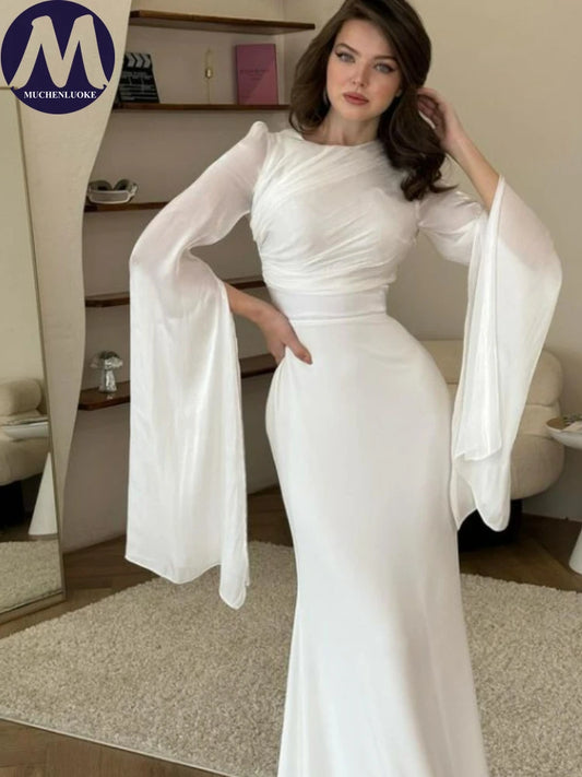 Formal attire Dresses: Elegant Scarf Collar Flying Sleeve Long Dress