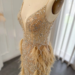 Homecoming Dresses: Feathers Mermaid Champagne Evening Dresses for Women