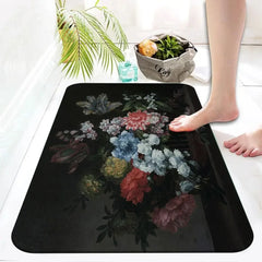 Retro floral oil painting printed area rug non-slip absorbent bathroom toilet entrance