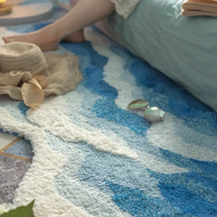 Wave Rug High-Quality Flocking Anti Slip Carpet Bathroom Blue Sea Tufted Carpet