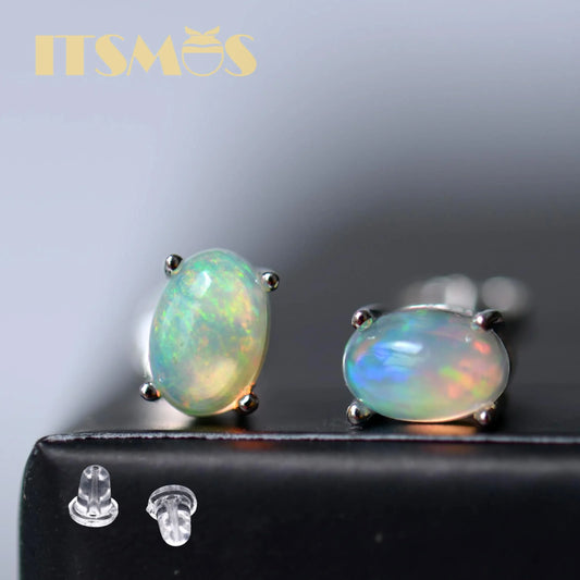 ITSMOS Natural Stone Opal Earrings Silver Post Lucky Hope Elf Studs Earring Lover Colorful Jewerly for Women Gift High Quality
