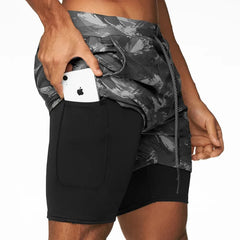 Running Shorts Men 2 In 1 Double-deck Quick Dry GYM Sport Shorts Fitness Jogging