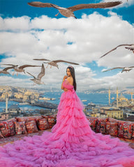 Homecoming Dresses: Prom Dress Pink Multilayer Luxurious Sweep Train Evening Dress