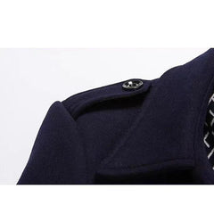 Winter Men Wool Coats Fashion Middle Long Scarf Collar Cotton-Padded Thick Warm