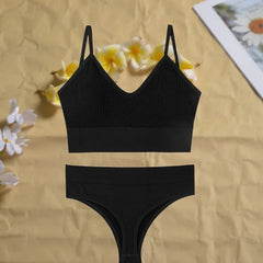 Women's Seamless Underwear Set Bra And Thongs Lingerie Low Waist Panties