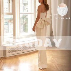 White Bridesmaid Dresses: Wedding Dress Strapless Satin Bow Sleeveless Simple