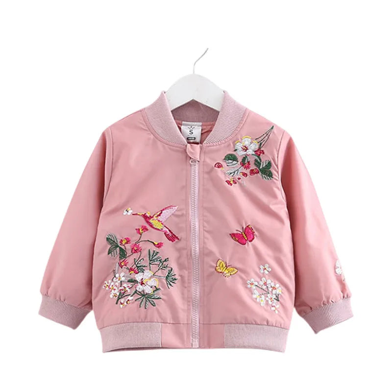 Autumn Fashion Children Outwear V-Neck Embroidery Flower Baseball Jacket For Kids