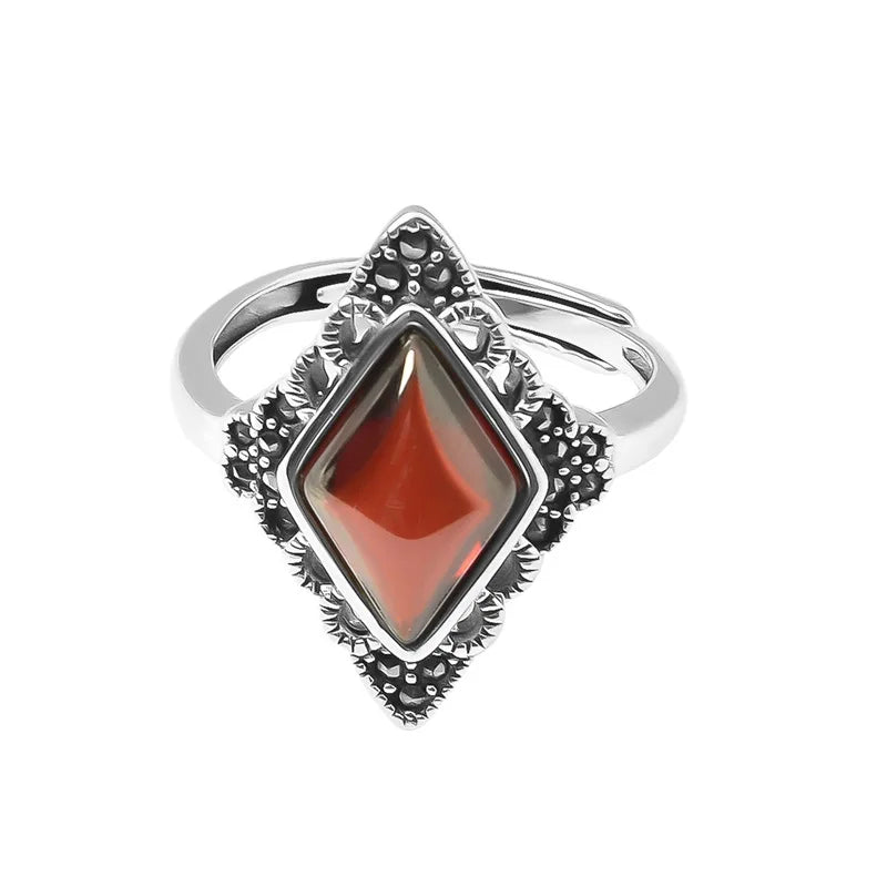 Red Garnet Stone Thai Silver Ladies Rings Wholesale Jewelry For Women Christmas Gifts