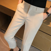 Men's Cropped Trousers with British Style Drape and Lightweight Fabric, Men's Dress Pants