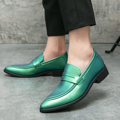 Fashion Purple Glitter Men's Dress Shoes Leather Pointed Slip-on Men Wedding Shoes