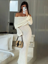Tossy Knit Hollow Out Off-Shoulder Maxi Dress Female Cover up See-Through Sleeve