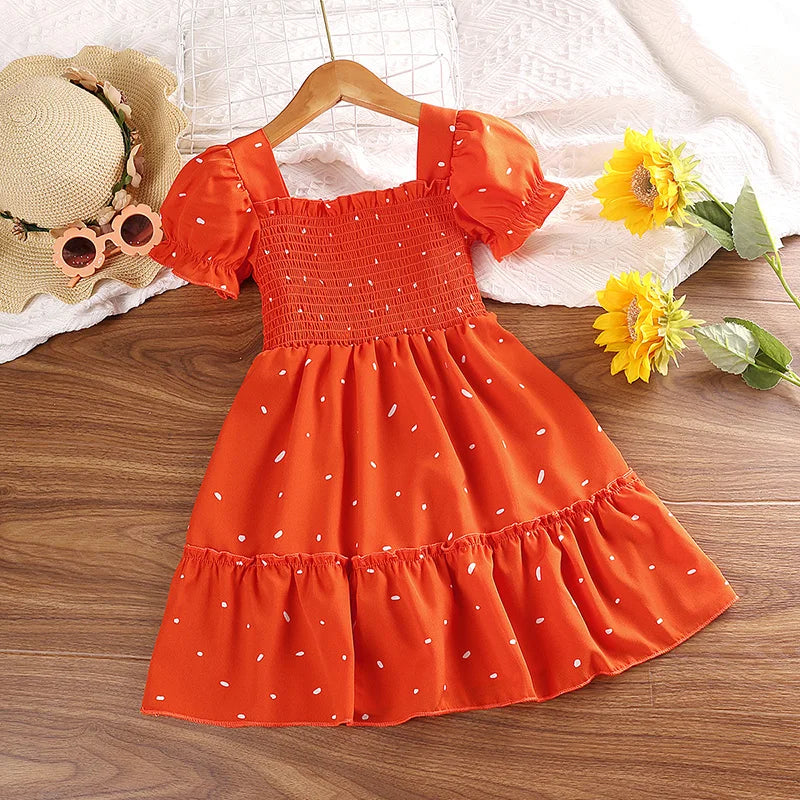 Dress Kids Girls Dark Green Cute Princess Dress 2-6 Years Short Sleeve Dress