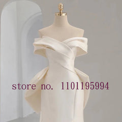 White Bridesmaid Dresses: Neck Bow Zipper Up Back Satin Mermaid Wedding Dress