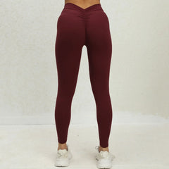 Seamless Yoga Sets Sports Fitness High V Waist Peach Hip-lifting Skinny Running